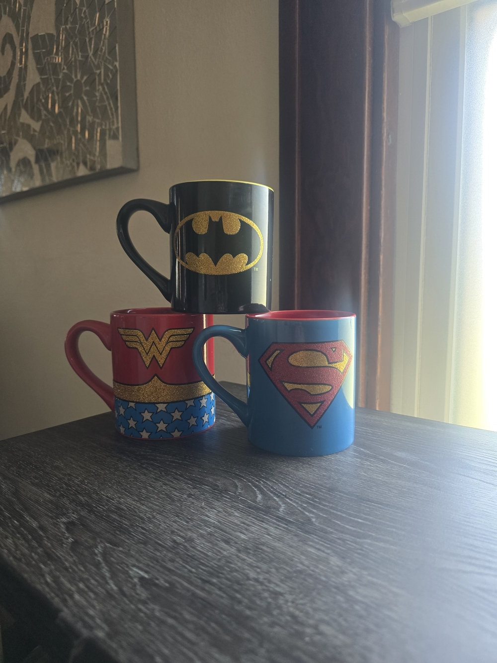 DC Comics Ceramic Mug Set - Black Batman, Red Wonder Woman & Blue Superman